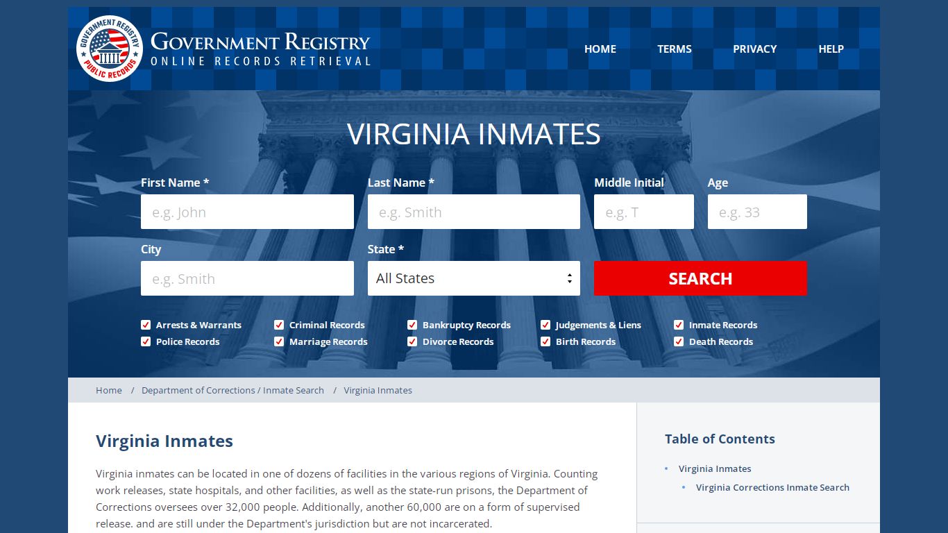 Virginia Inmates | Virginia Inmate List | GovernmentRegistry.org